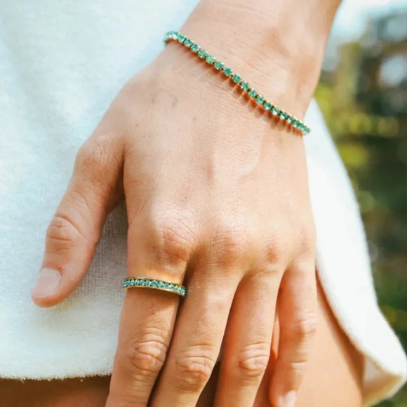 Emerald Green CZ 18K Gold Stainless Steel Tennis Bracelet May Birthstone Dainty - Picture 8 of 8